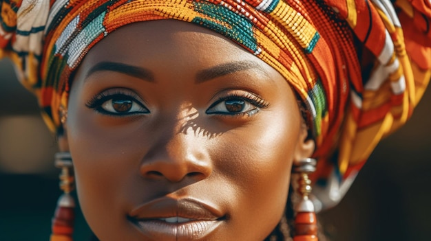 Una hermosa mujer afroamericana lleva ropa tradicional