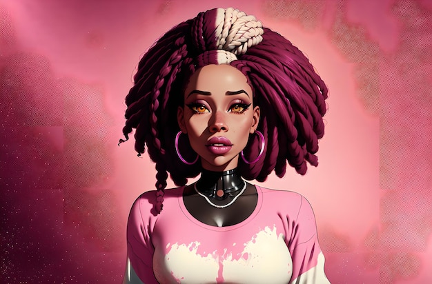 Hermosa mujer afroamericana con rastas rosas IA generativa