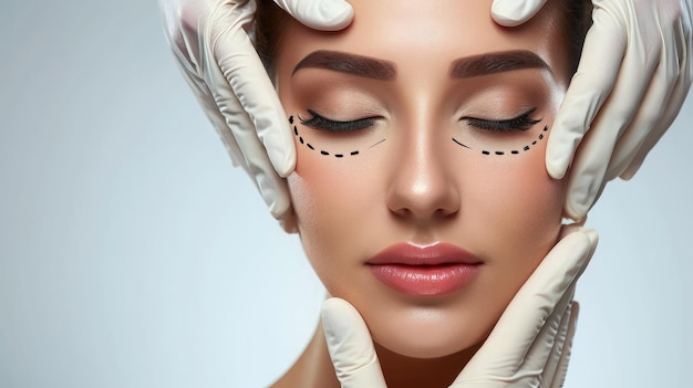 Hermosa mujer antes de la cirugía plástica operación cosmetología belleza cara