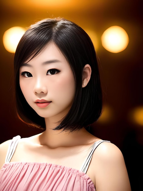 Hermosa mujer asiática adolescente en el arte generativo nocturno de la calle por AI