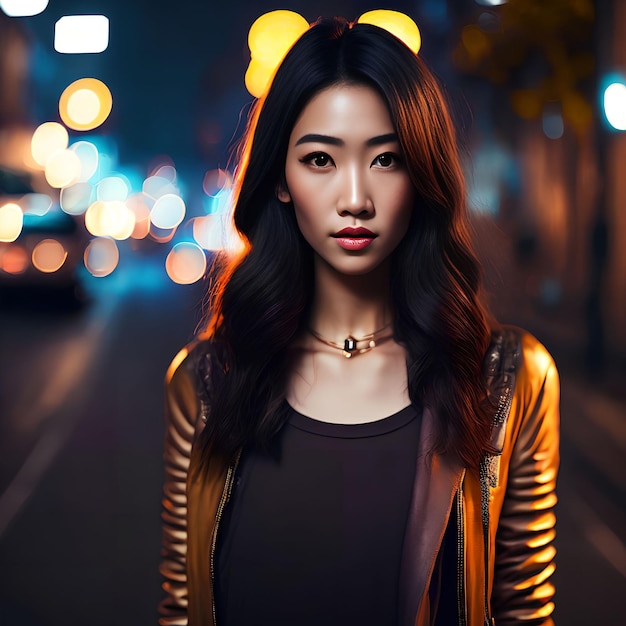 Hermosa mujer asiática en el arte generativo callejero de AI