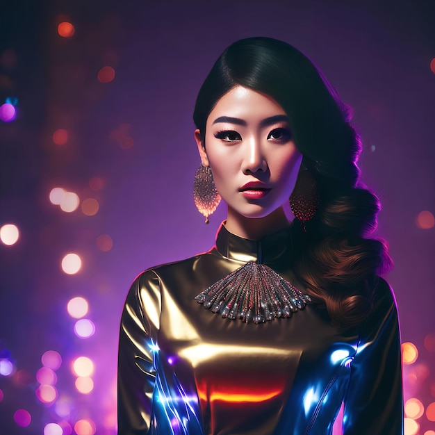 Hermosa mujer asiática en el arte generativo de la fiesta nocturna de AI