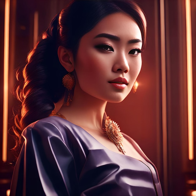 Hermosa mujer asiática en el arte generativo de la fiesta nocturna de AI