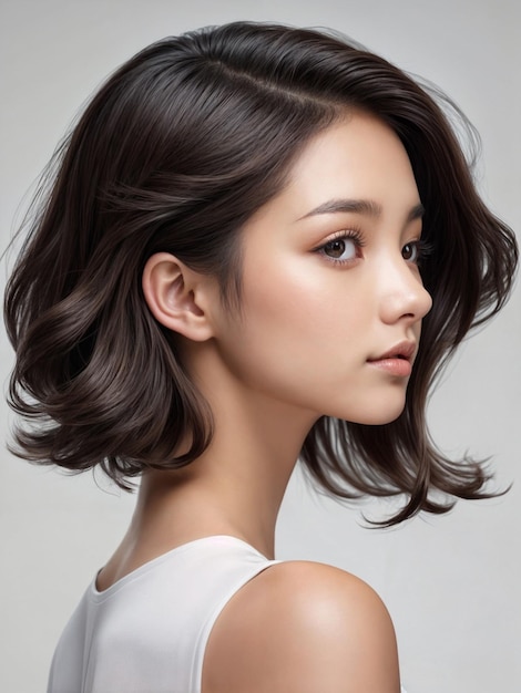 Una hermosa mujer asiática con cabello marrón oscuro
