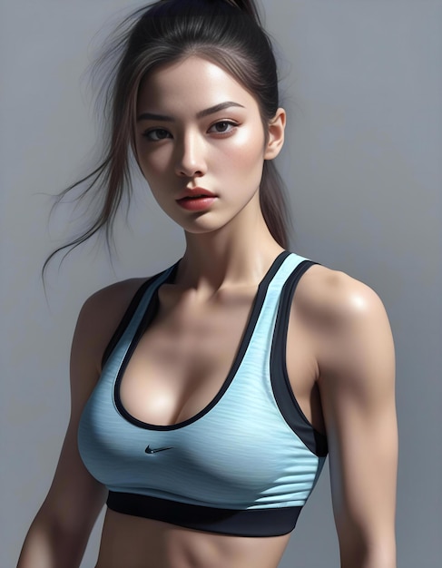 Hermosa mujer asiática en foto de estudio de ropa deportiva