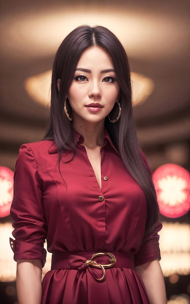 Hermosa mujer asiática jugadora vestida en el casino de lujo IA generativa