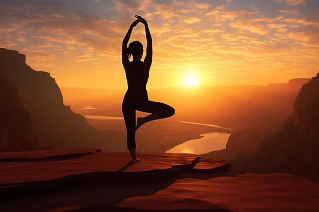 Una hermosa mujer asiática practicando yoga