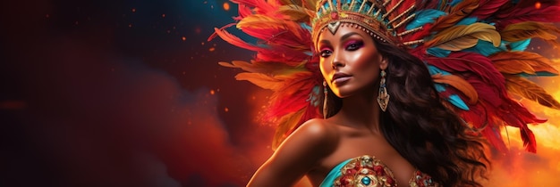 Hermosa mujer en el carnaval de Río banner vestido coloreado