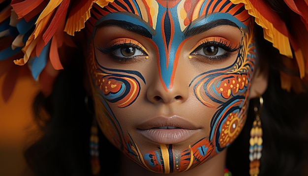 Una hermosa mujer con colores vibrantes, elegancia y creatividad generada por la inteligencia artificial.