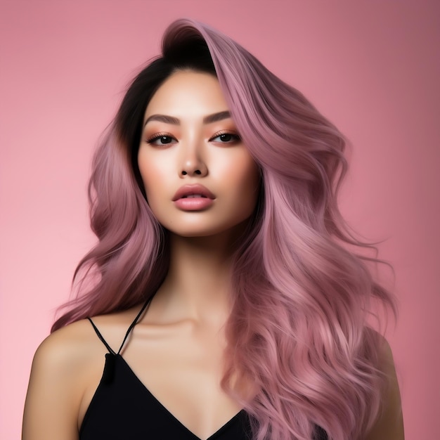 Hermosa mujer coreana con color de cabello elegante.