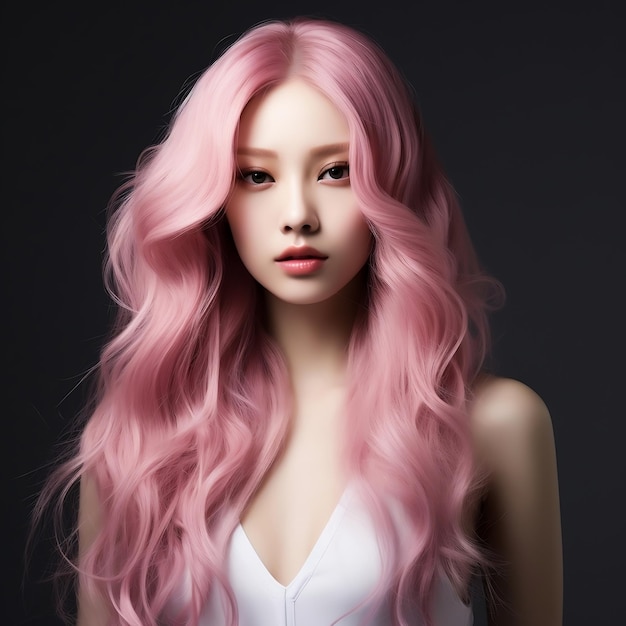 Hermosa mujer coreana con color de cabello elegante.