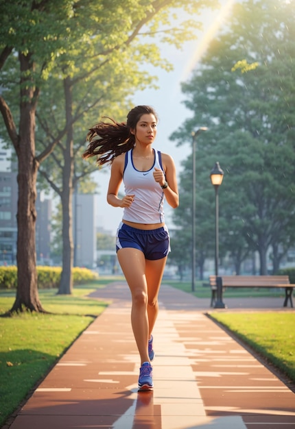 Hermosa mujer corriendo en un parque