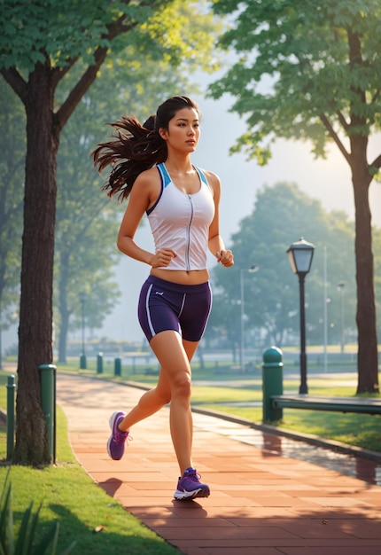 Hermosa mujer corriendo en un parque