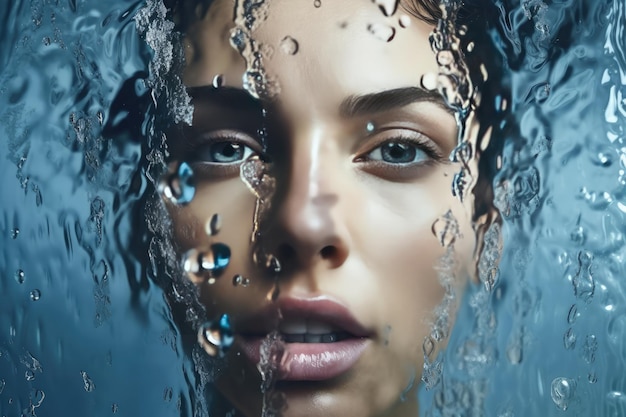 Hermosa mujer con gotas de agua en la cara