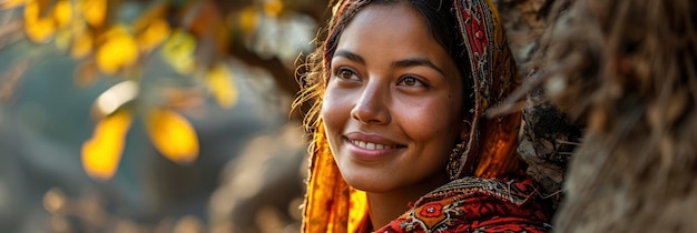 Hermosa Mujer India Joven Feliz Con Imagen De Fondo