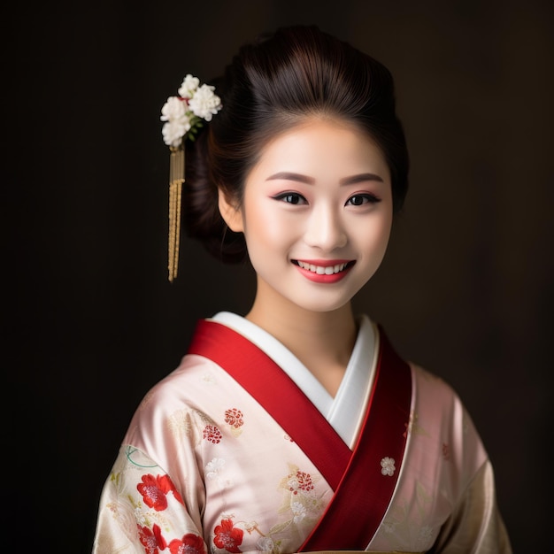 Hermosa mujer japonesa en kimono tradicional