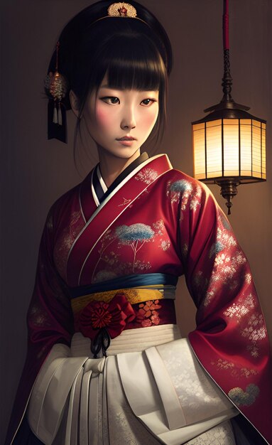 Una hermosa mujer japonesa vestida con kimono.