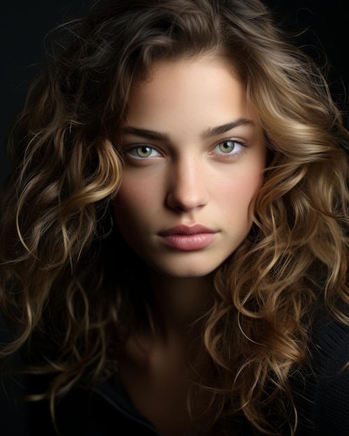 una hermosa mujer joven con cabello rizado y ojos verdes