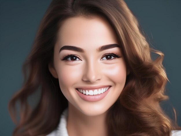 Una hermosa mujer joven confiada y sonriente mirando a la cámara