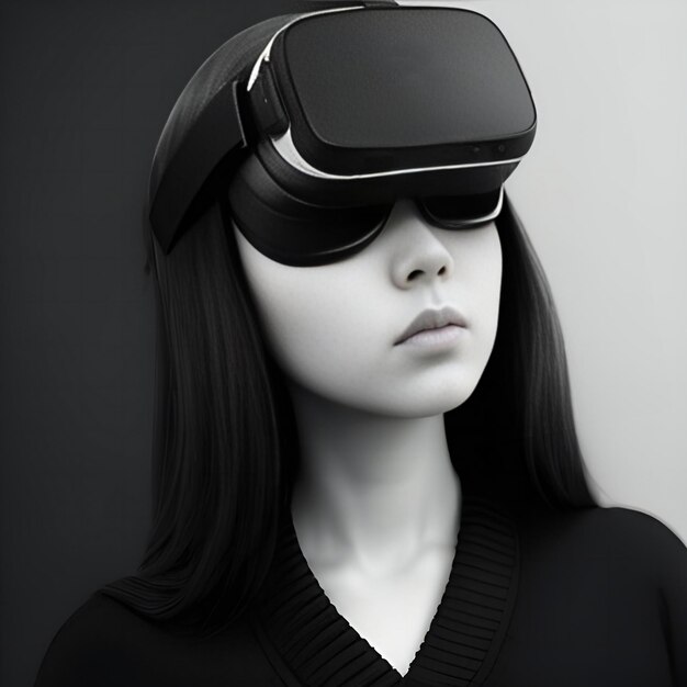 Hermosa mujer joven con gafas de realidad virtual Concepto de tecnología futura