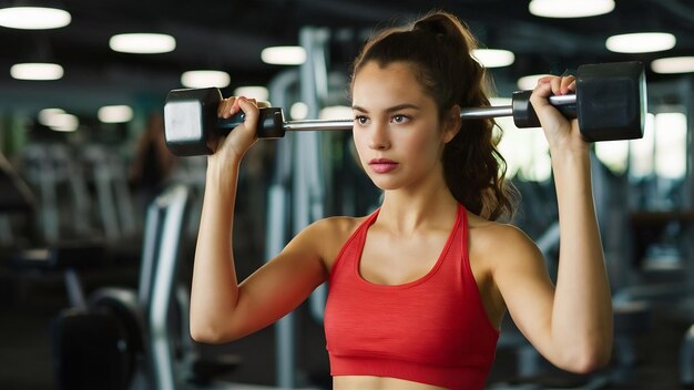 Una hermosa mujer joven en el gimnasio.