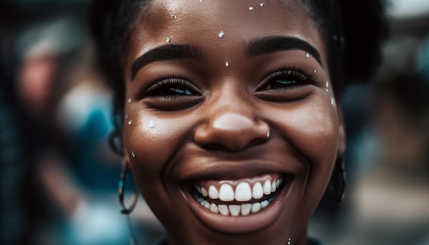 Hermosa mujer joven con una gran sonrisa generada por IA