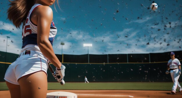 hermosa mujer joven con pelota de béisbol