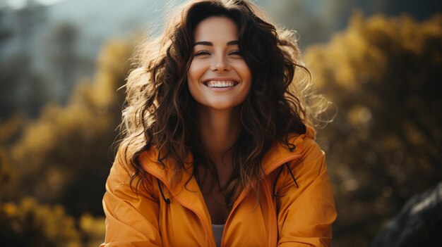 hermosa mujer joven relajándose en el parque de otoño