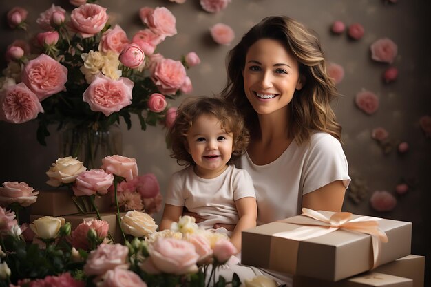 Foto una hermosa mujer joven sosteniendo a su niña sonriendo