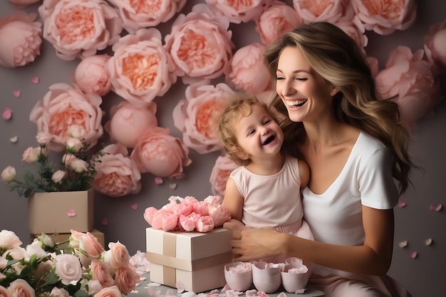 Foto una hermosa mujer joven sosteniendo a su niña sonriendo