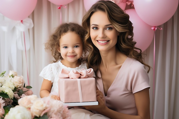 Foto una hermosa mujer joven sosteniendo a su niña sonriendo