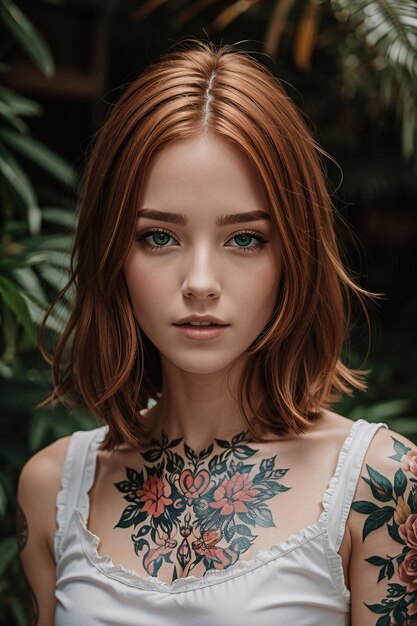Foto hermosa mujer joven con tatuajes en su cuerpo