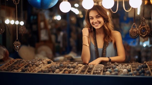 Hermosa mujer en joyería