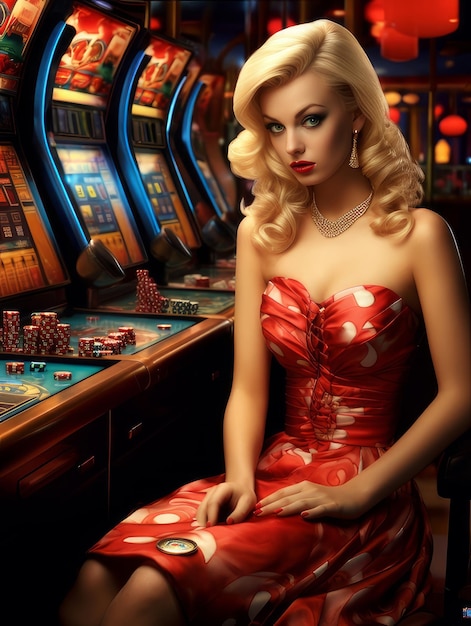 hermosa mujer jugando por dinero en un casino
