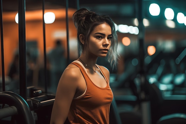 Hermosa mujer latina atlética en el gimnasio Red neuronal generada por IA