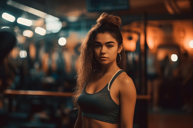 Hermosa mujer latina atlética en el gimnasio Red neuronal generada por IA