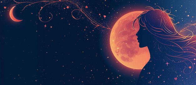 hermosa mujer y luna esotérica dorada boho astronomía astrología fondo mágico lunar