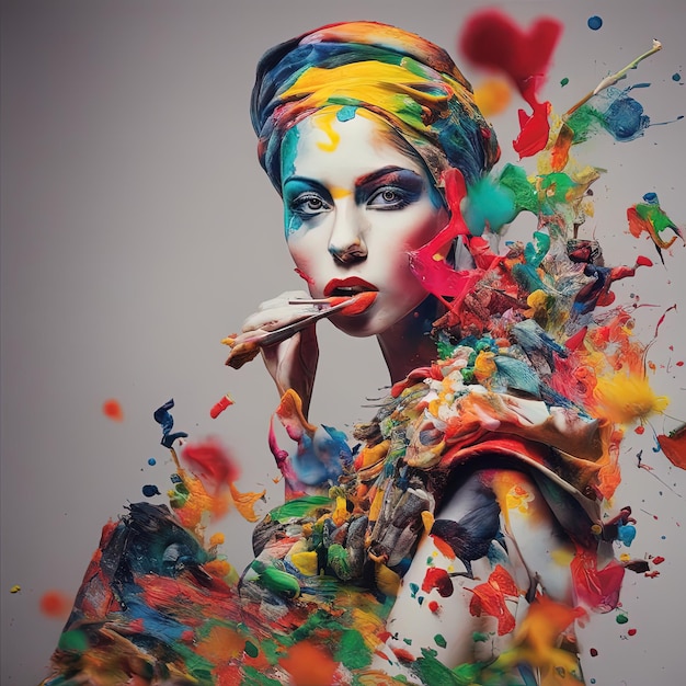 hermosa mujer con maquillaje creativo y pintura coloridahermosa mujer con maquillaje creativo y colo
