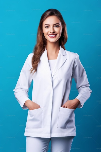 Foto hermosa mujer médica con abrigo blanco en el fondo aislado hd