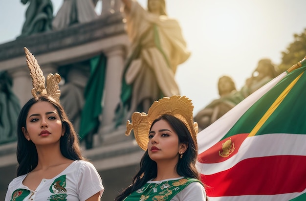 Hermosa mujer mexicana con ropa tradicional celebrando el día de la independencia