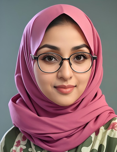 Una hermosa mujer musulmana hijabi con gafas.