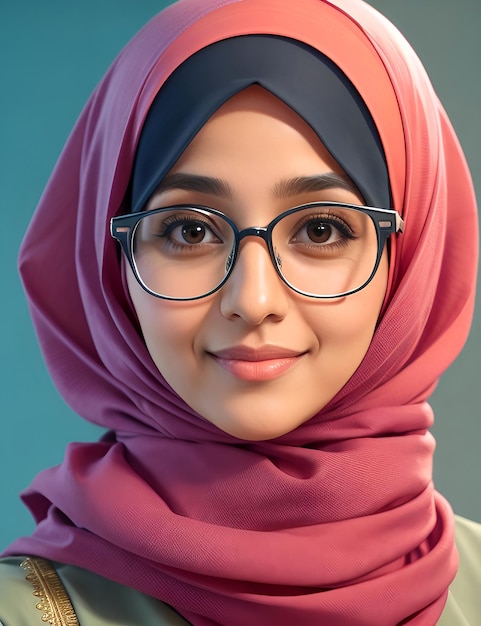 Una hermosa mujer musulmana hijabi con gafas.