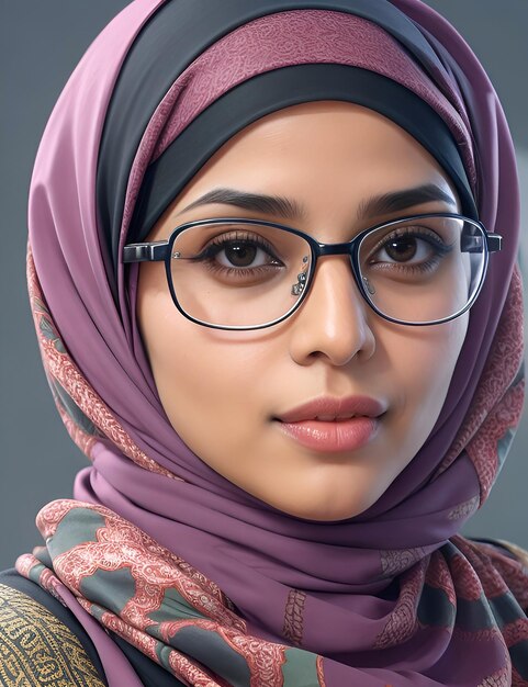 Una hermosa mujer musulmana hijabi con gafas.