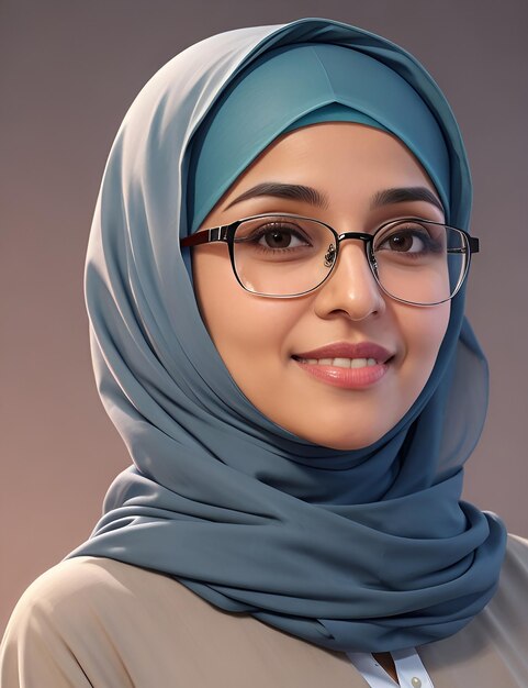 Una hermosa mujer musulmana hijabi con gafas.