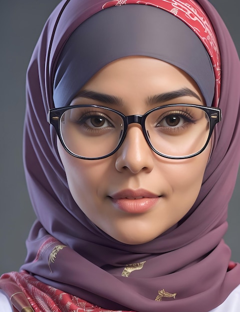 Una hermosa mujer musulmana hijabi con gafas.