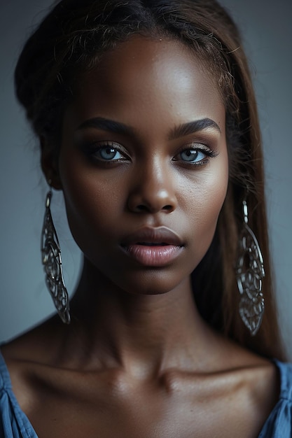 Foto hermosa mujer negra con ojos de colores