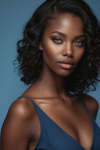 Foto hermosa mujer negra con ojos de colores