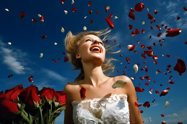 Foto hermosa mujer novia con flores red neuronal generada por ia