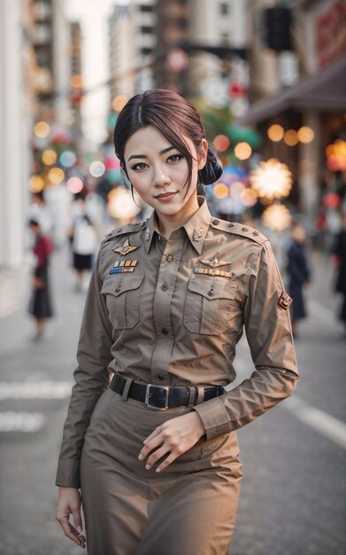 Hermosa mujer policía asiática de Tailandia en la calle generativa ai