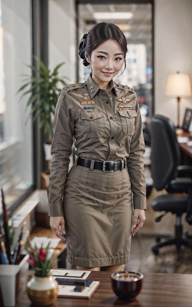 Hermosa mujer policía asiática de Tailandia en la calle generativa ai